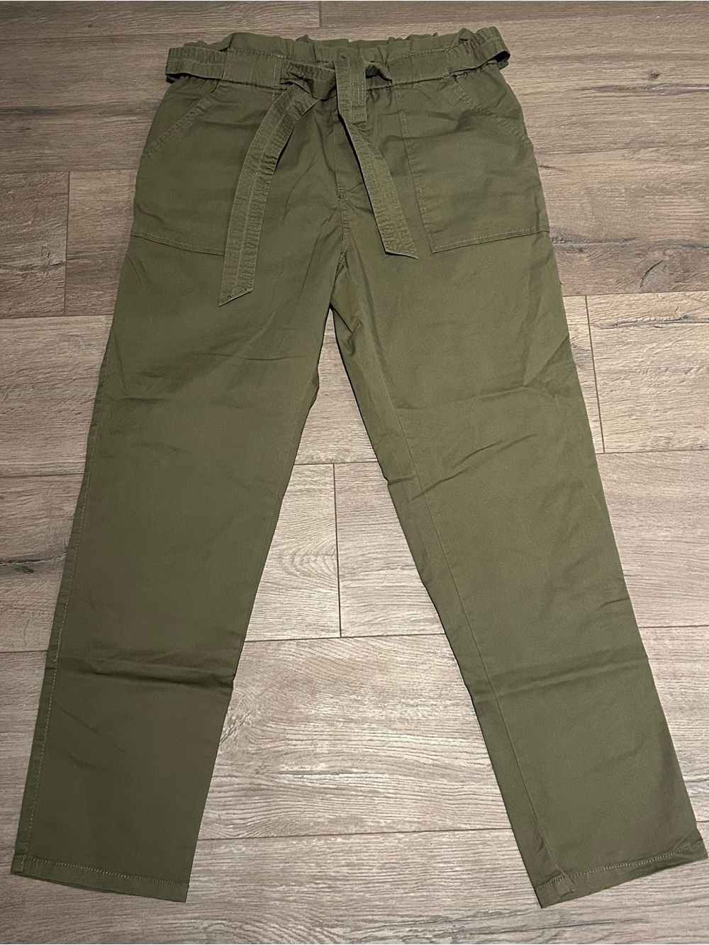 Women’s Olive Green Paperbag Waist Belted Pants